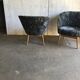 Set of vintage grey fabric armchairs, lacquered structure from the 1960s Arts & Crafts.