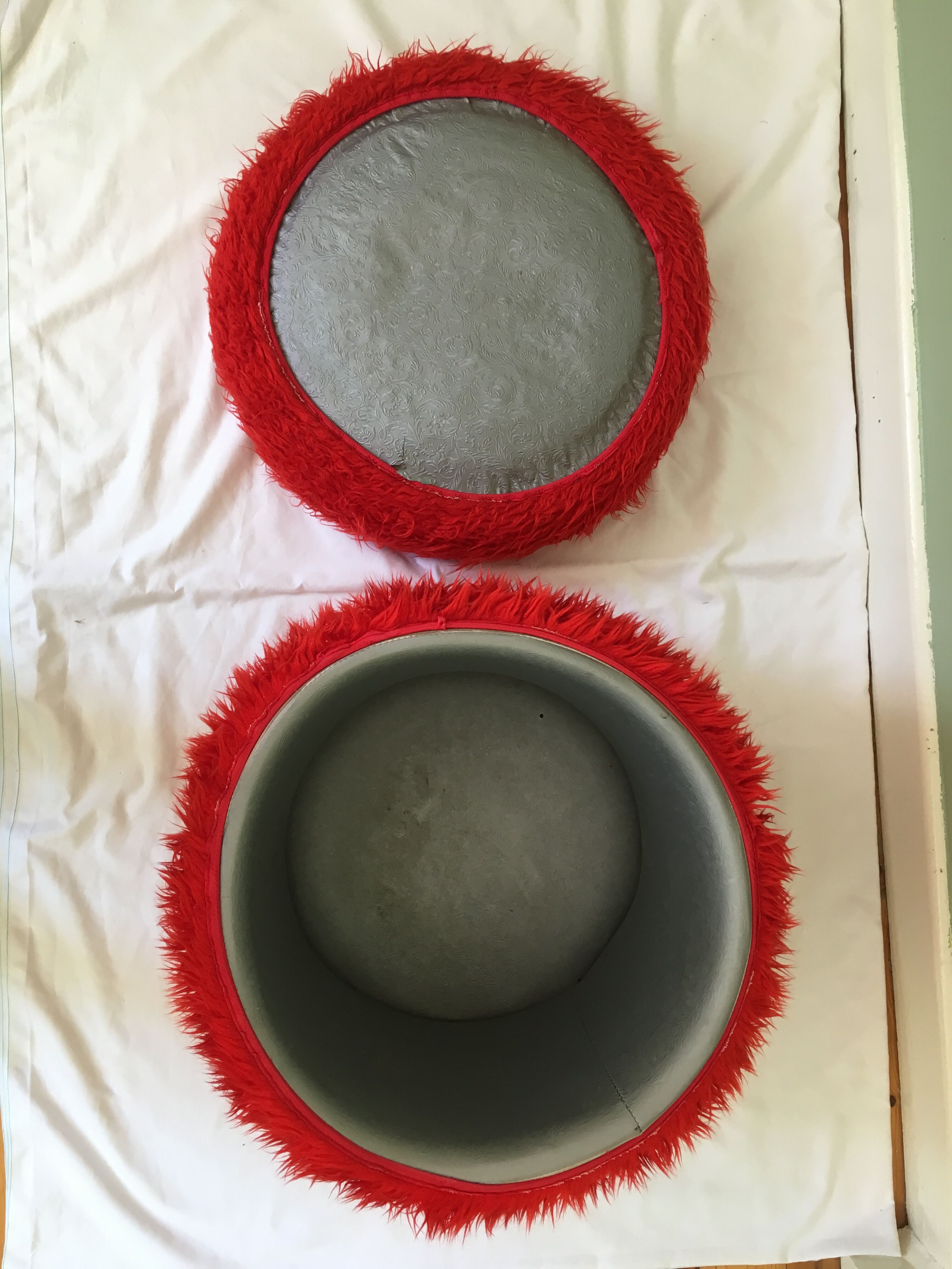 Vintage red fur pouf