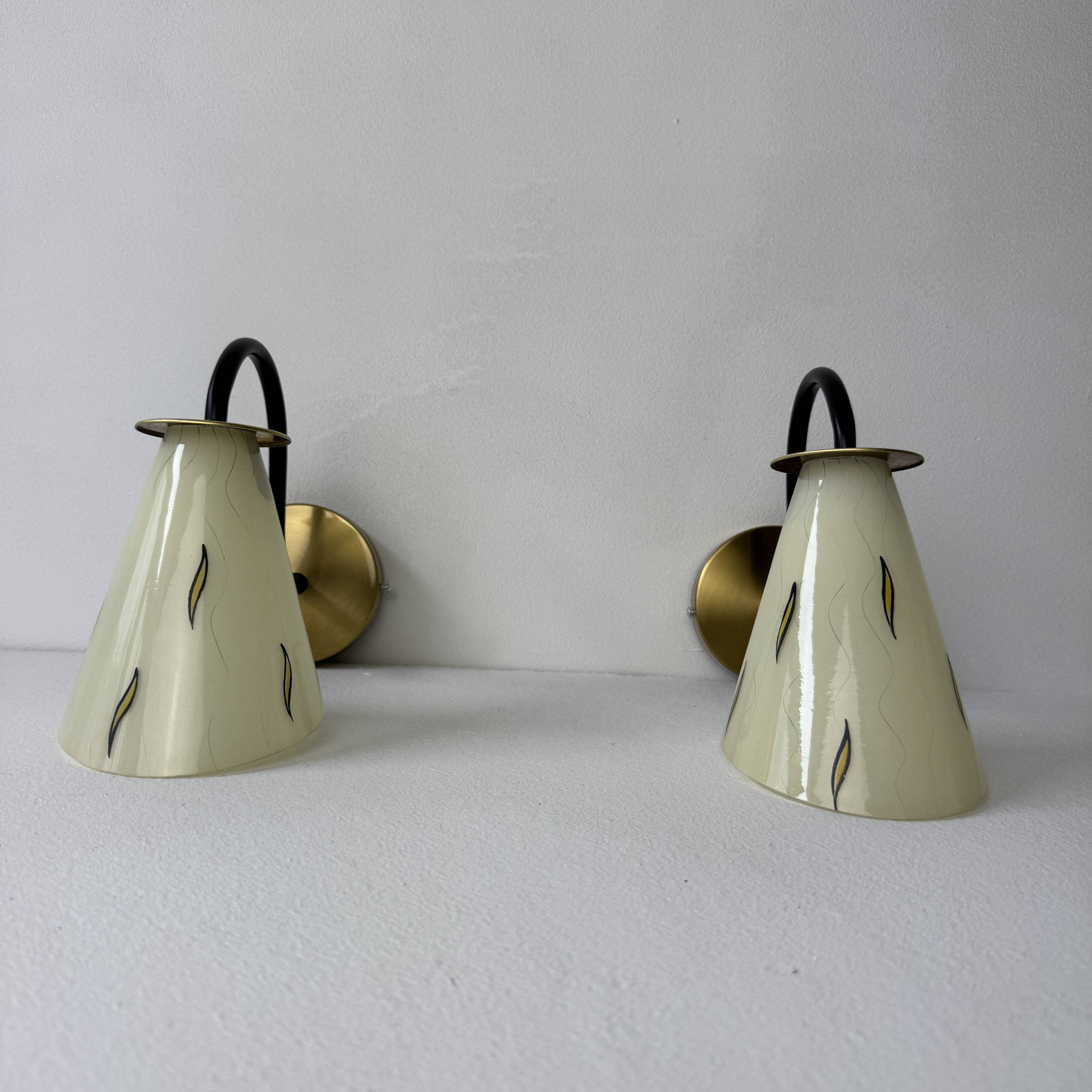 Pair of vintage glass wall lights 1950