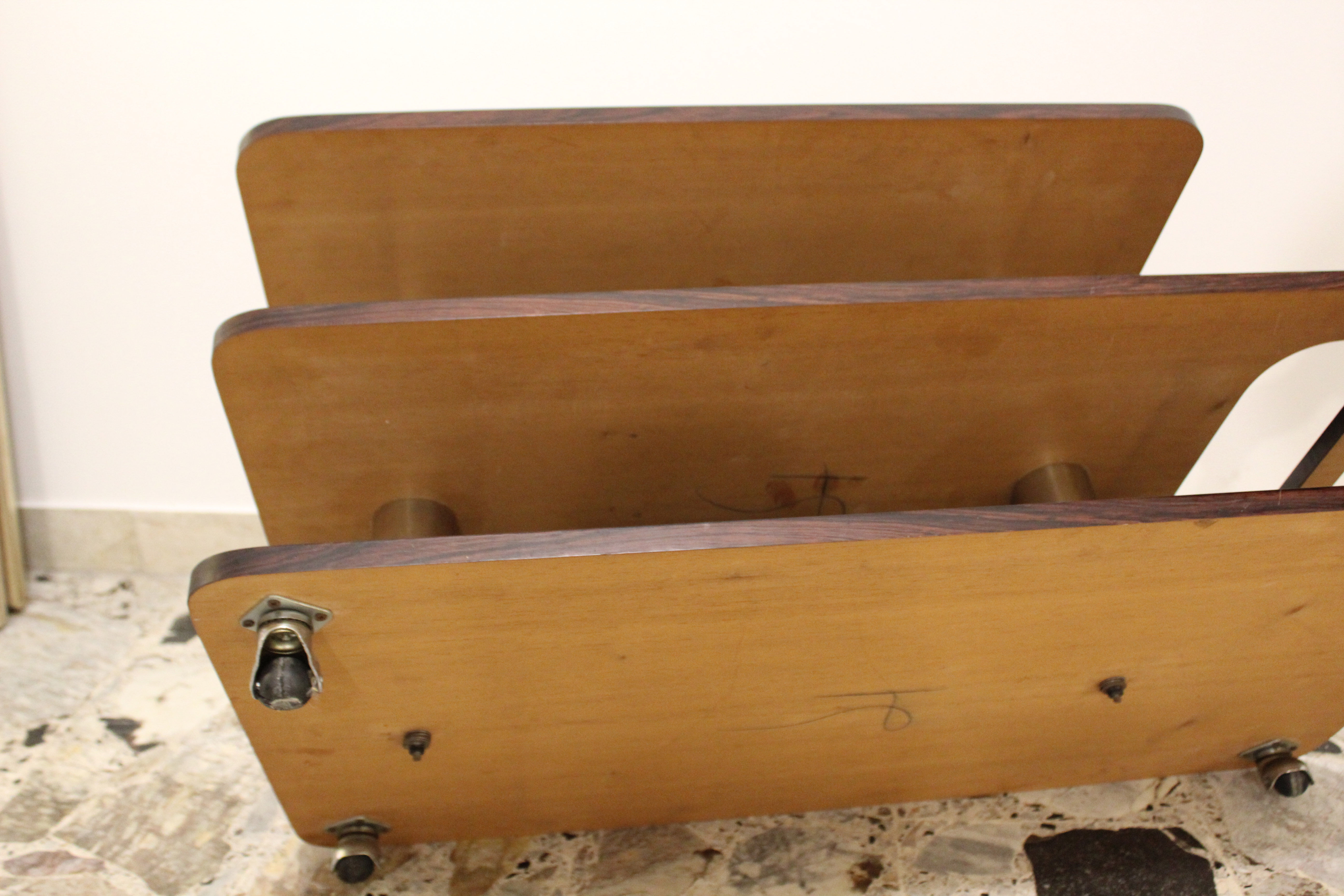 Coffee Table-Bar low laminate rosewood and chromed metal, Italy 70's