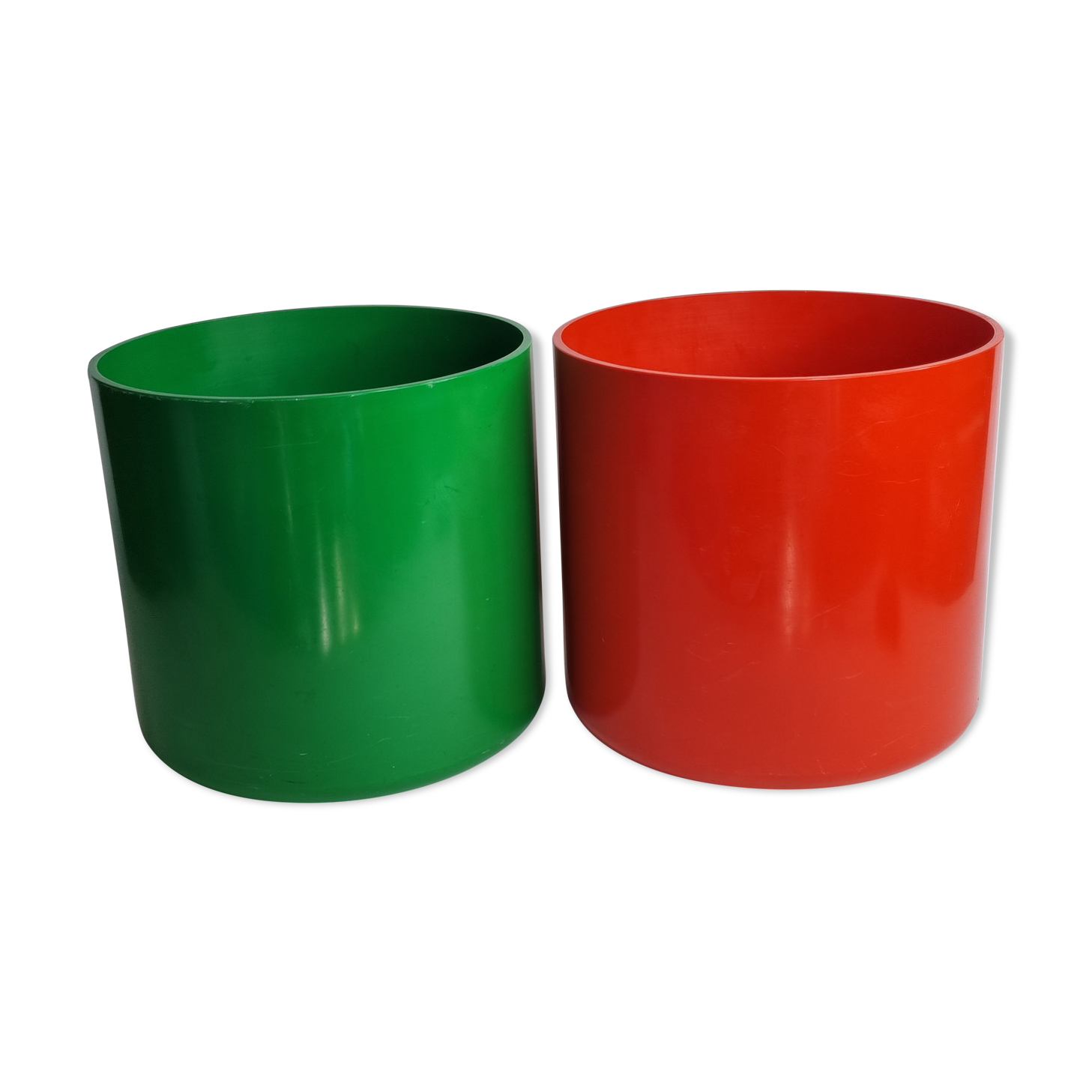 Pair of vintage paper baskets "Crayonne" in ABS, orange and green