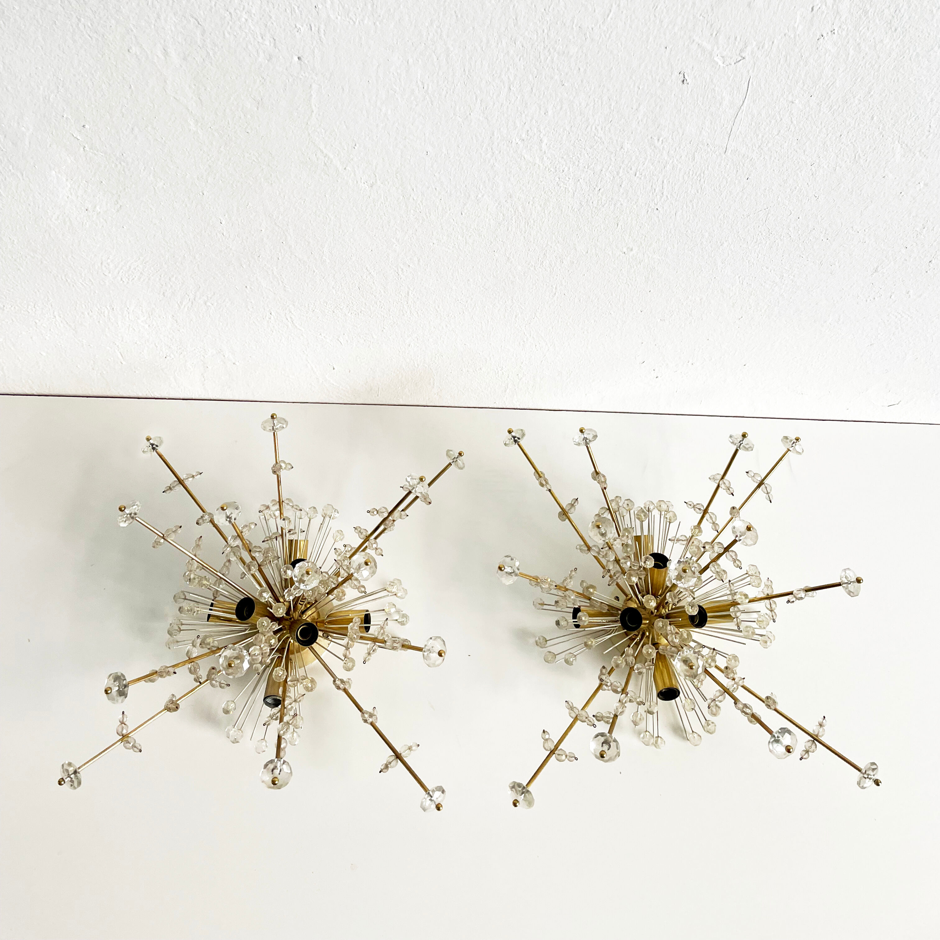 Pair of Snowflake Sputnik Flush Mount Lamps, Austria 1950s