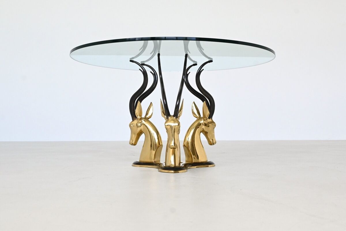 Hollywood Regency style coffee table brass antelope France 1970