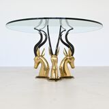 Hollywood Regency style coffee table brass antelope France 1970