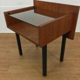 Modernist bedside table wood and glass 1950