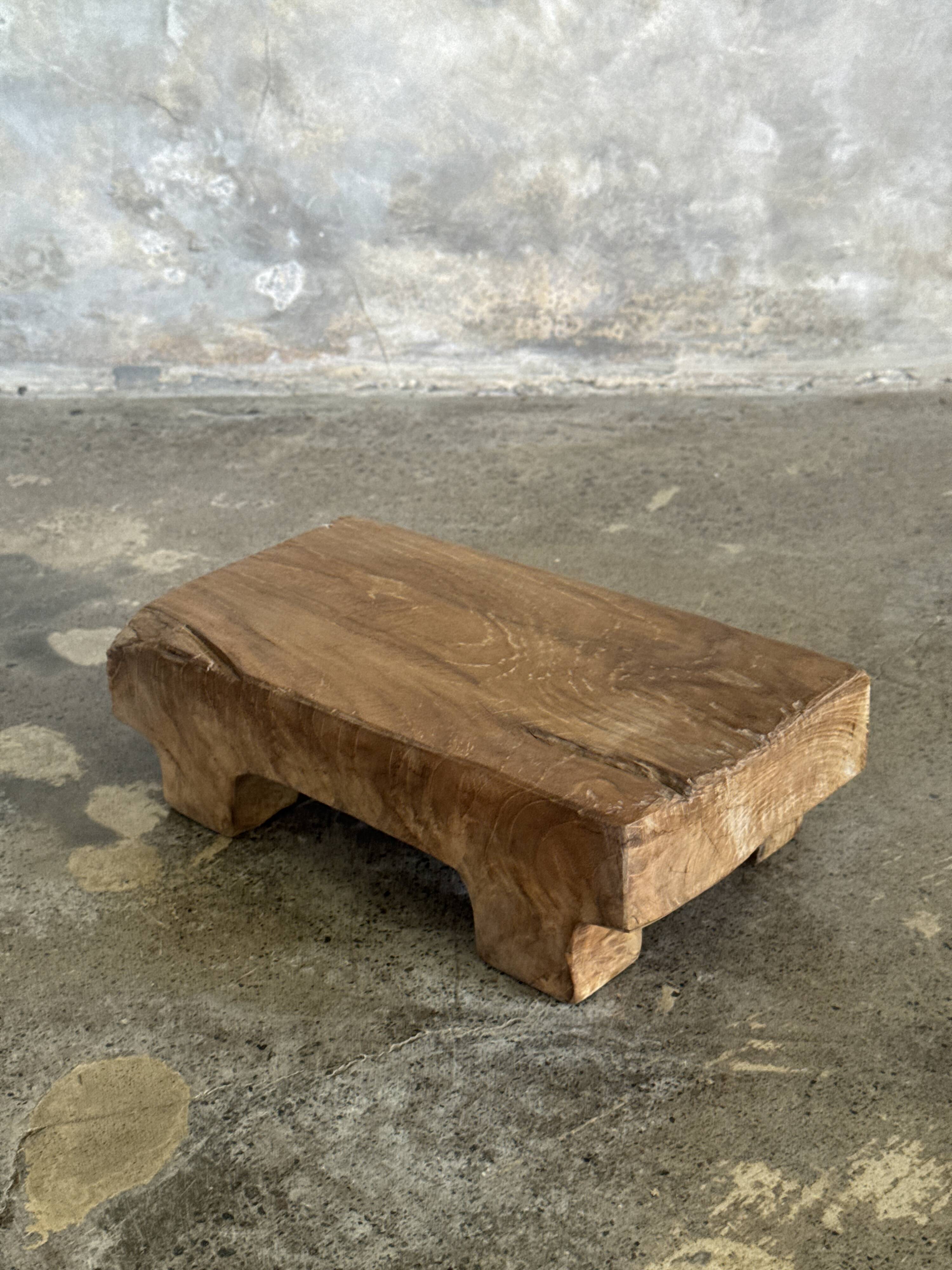 Small stool, accent stool in solid blond teak wabi-sabi L30 W8.5 H6.