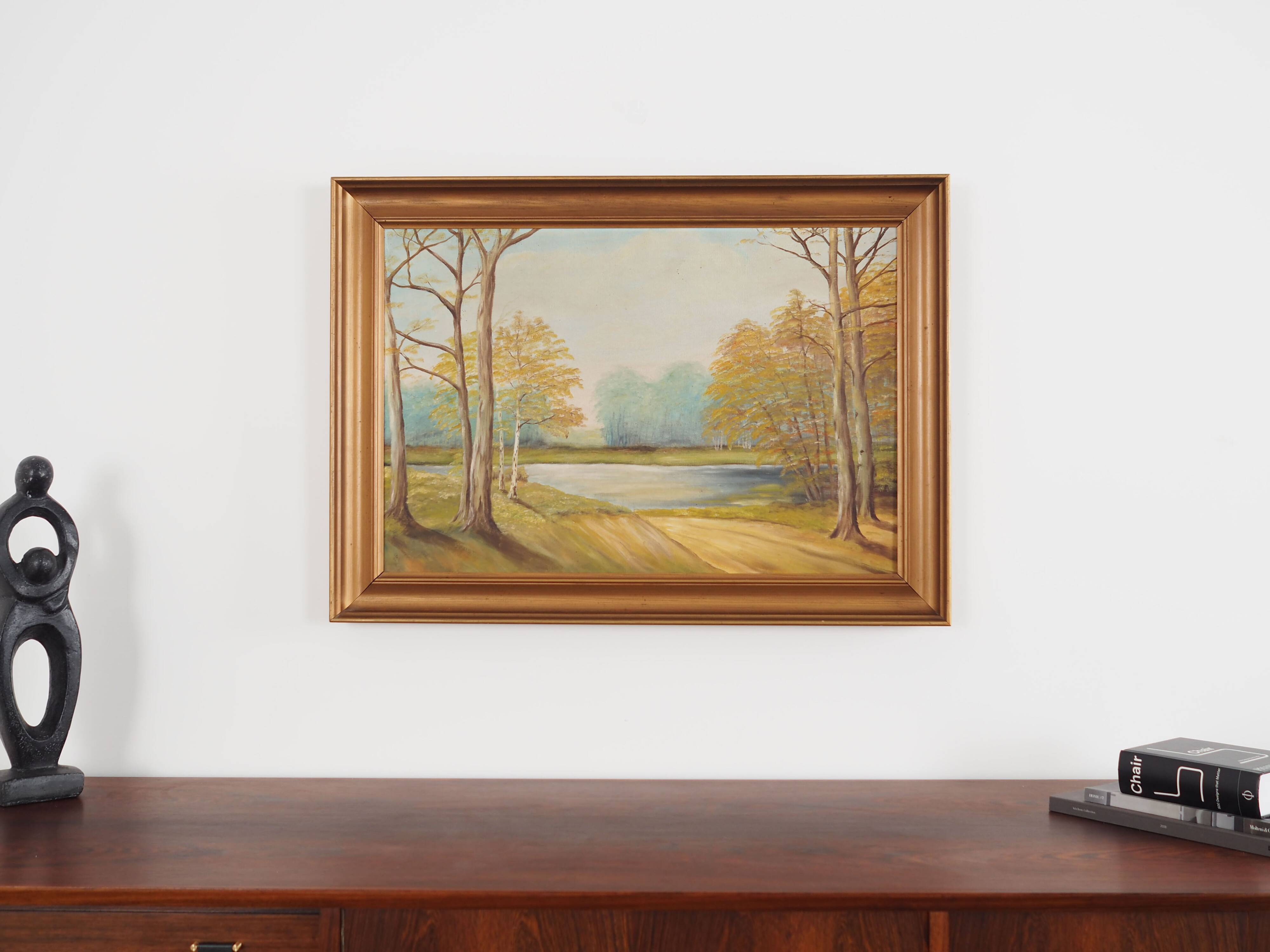 Painting „Two Birch by the Pond”, Scandinavian design, 1970s