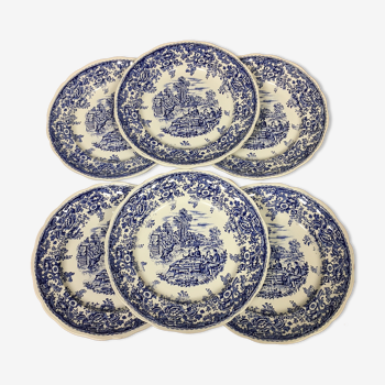 6 assiettes plates Luneville KG bleues