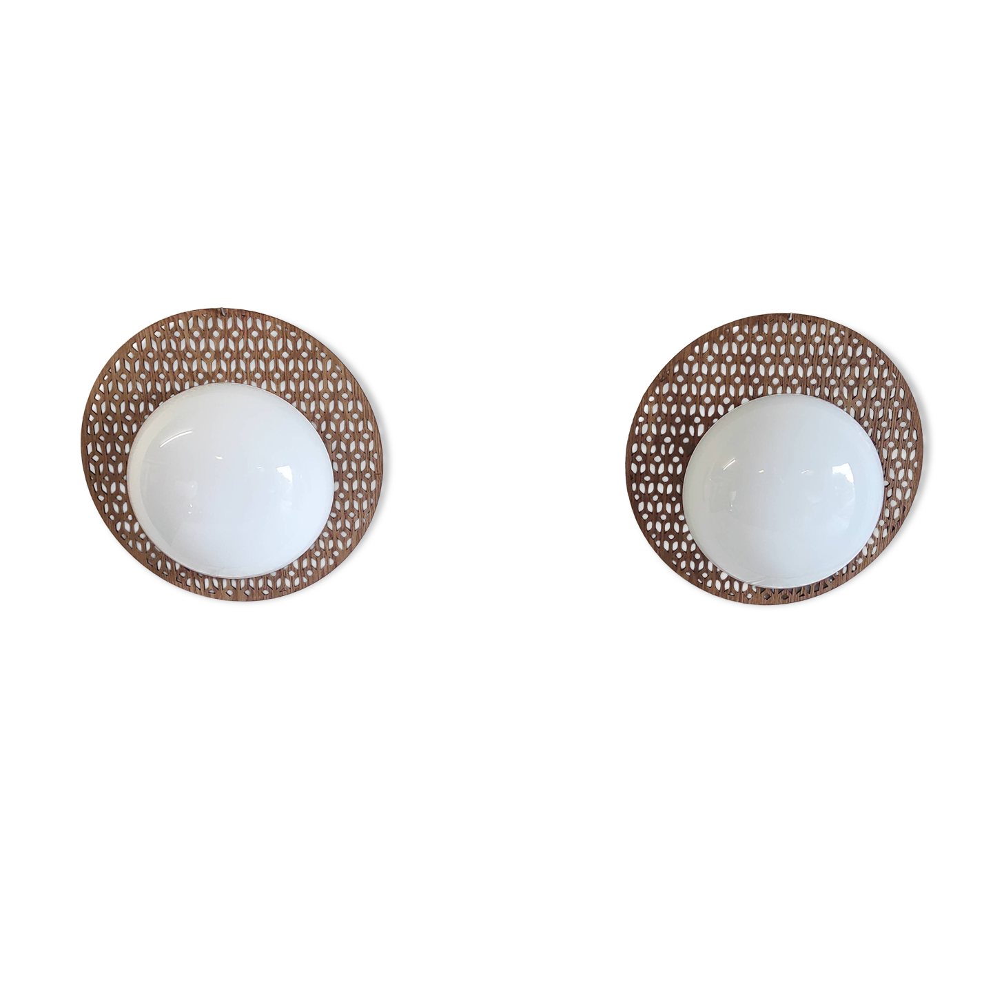 Wooden design wall lights and opaline globe - mid 20th century.