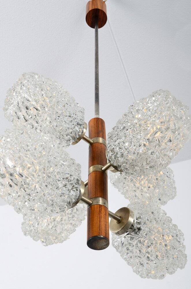 Temde chandelier with frosted glass elements, 1960s