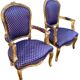 Pair of baroque armchairs in Louis XV style with blue satin fabric.