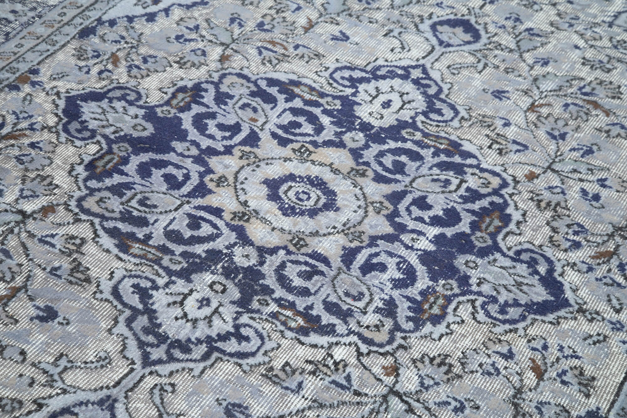 Handmade carved anatolian 1970s 191 cm x 276 cm blue rug