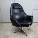 Fauteuil pivotant vintage en similicuir noir par Pastoe 60s