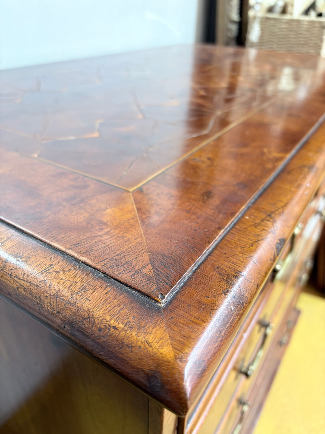 19th century Georgian style commode in end-grain wood marquetry.