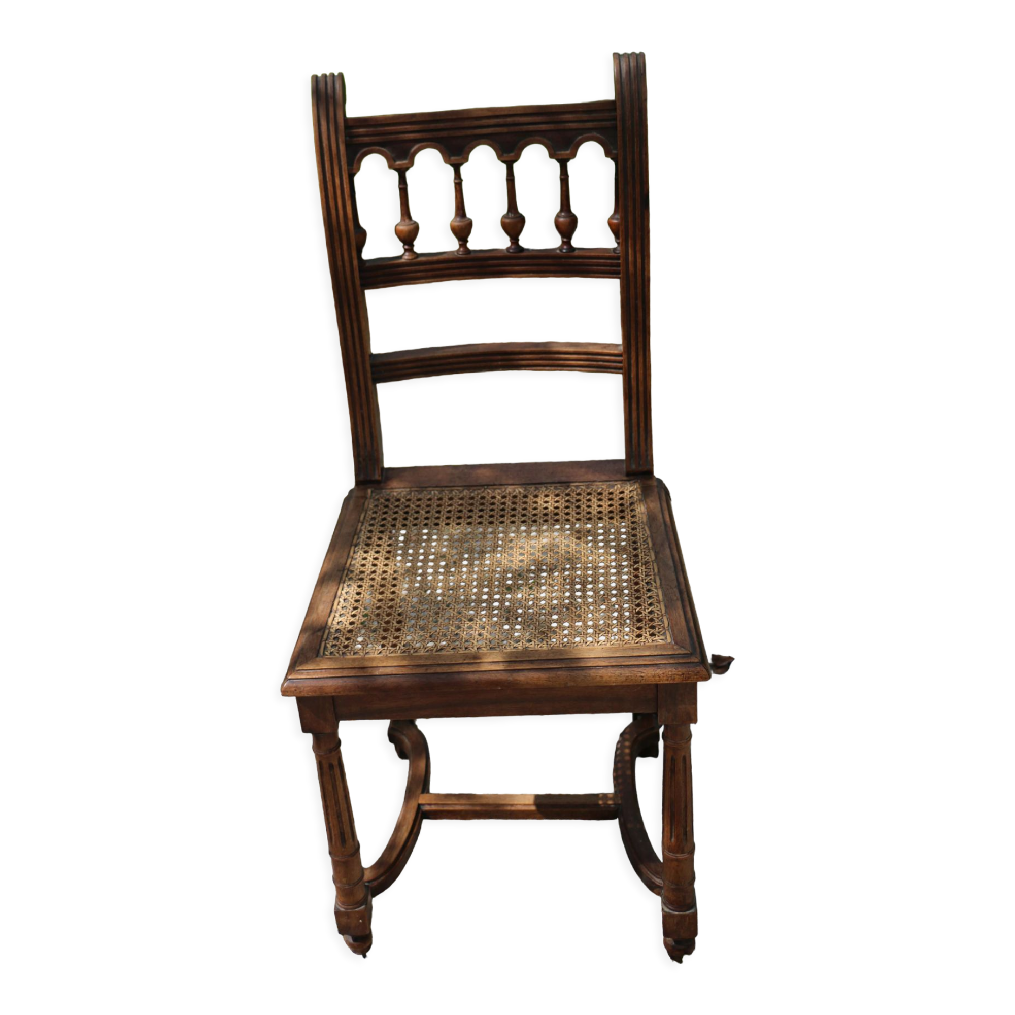 Antique wooden chair Henri II seated in canning