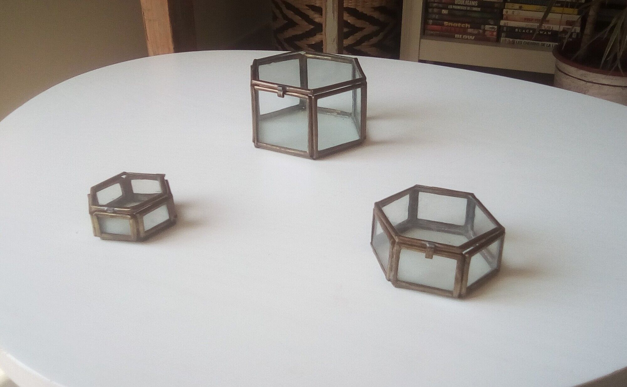 Jewelry box showcase trundle glass and brass 50s/60s