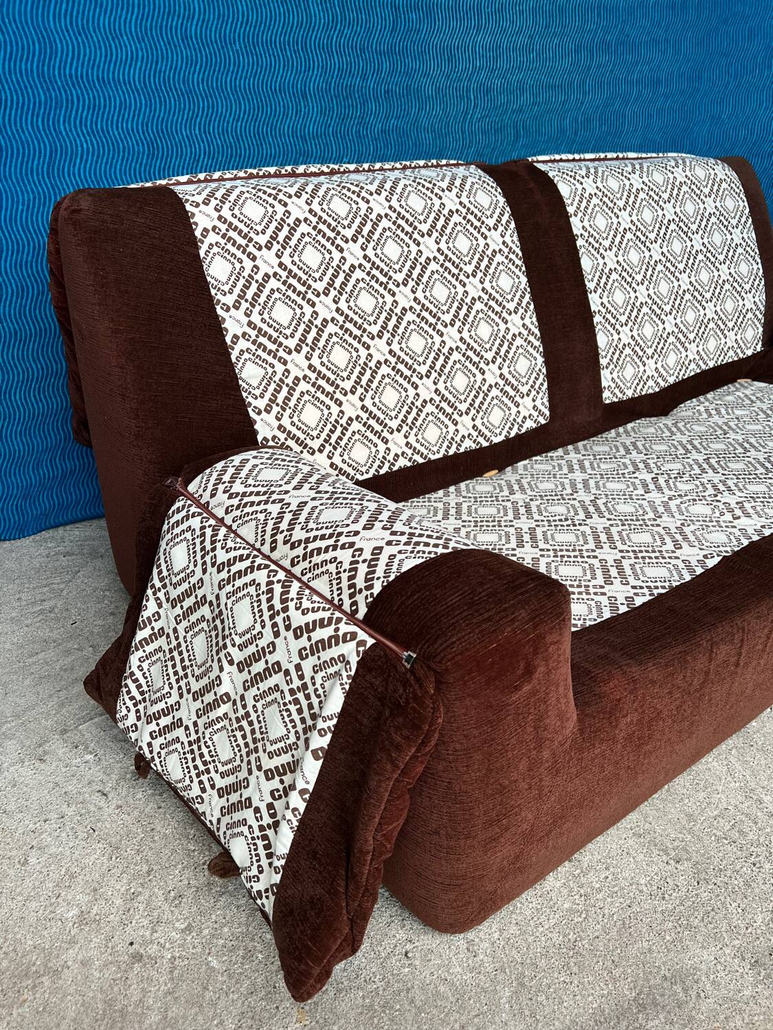 Cinna sofa kirk model brown velvet 1970 vintage