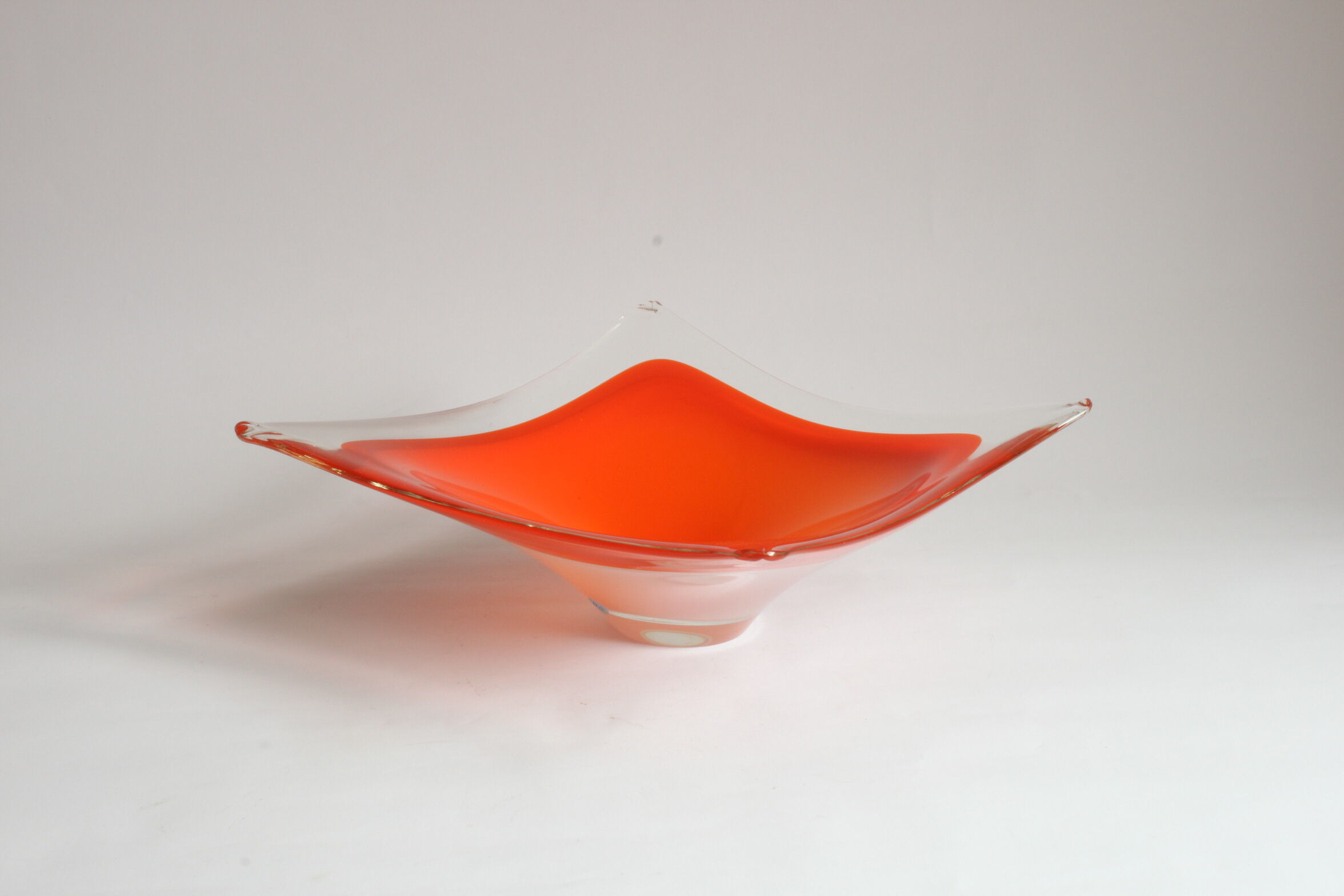 Empty pocket in orange square Murano glass, Italy 1970s.