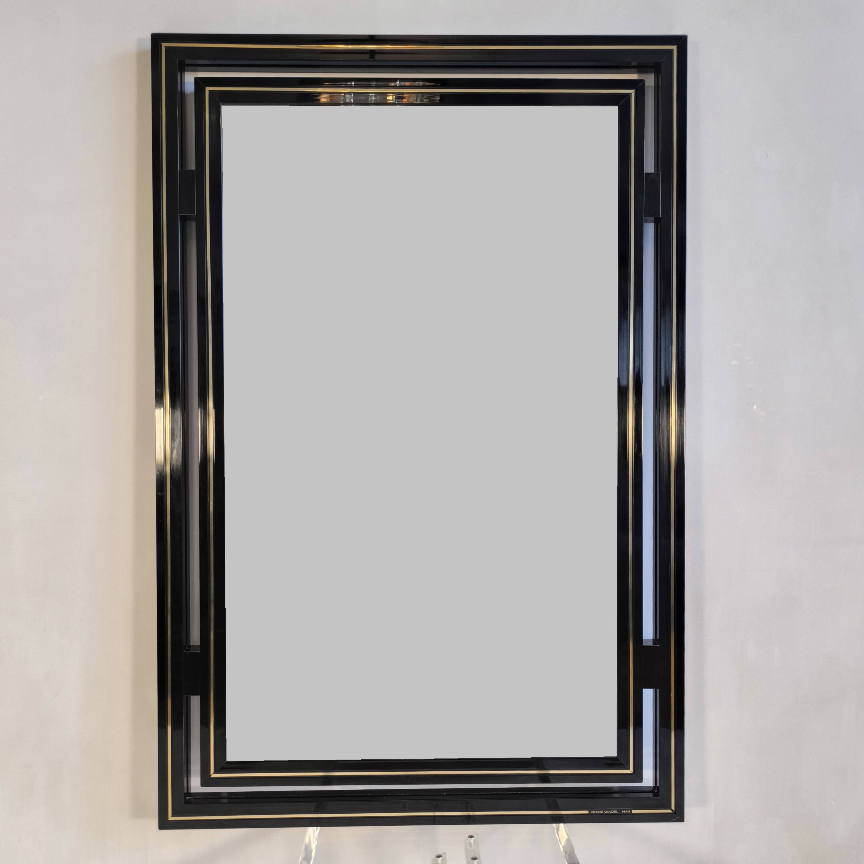 Miroir design Pierre Vandel Paris – Années 80 – Noir laqué