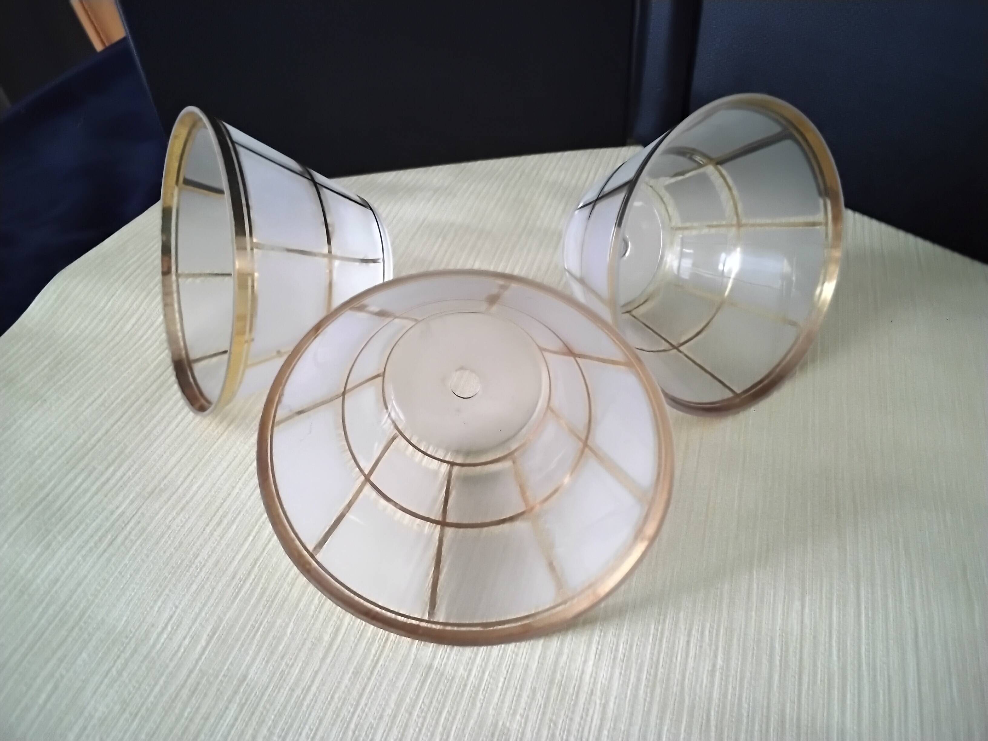 3 Lampshades, globe for wall lights in Art Deco opaline glass