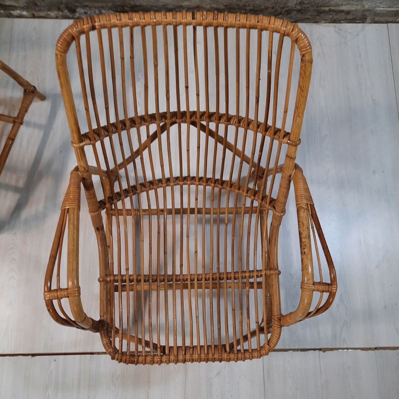 Pair of vintage bamboo armchairs