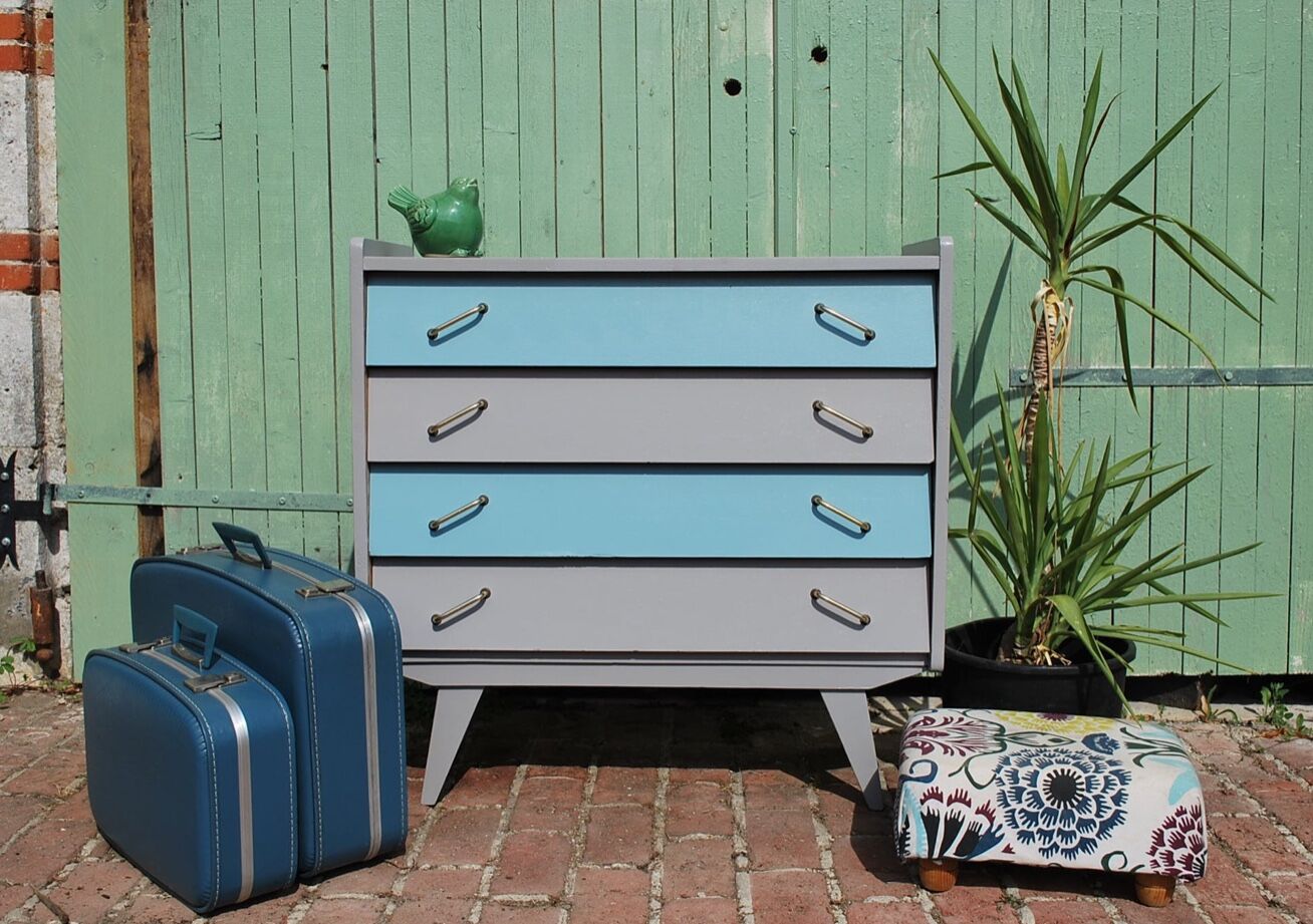 Renovated blue vintage chest of drawers