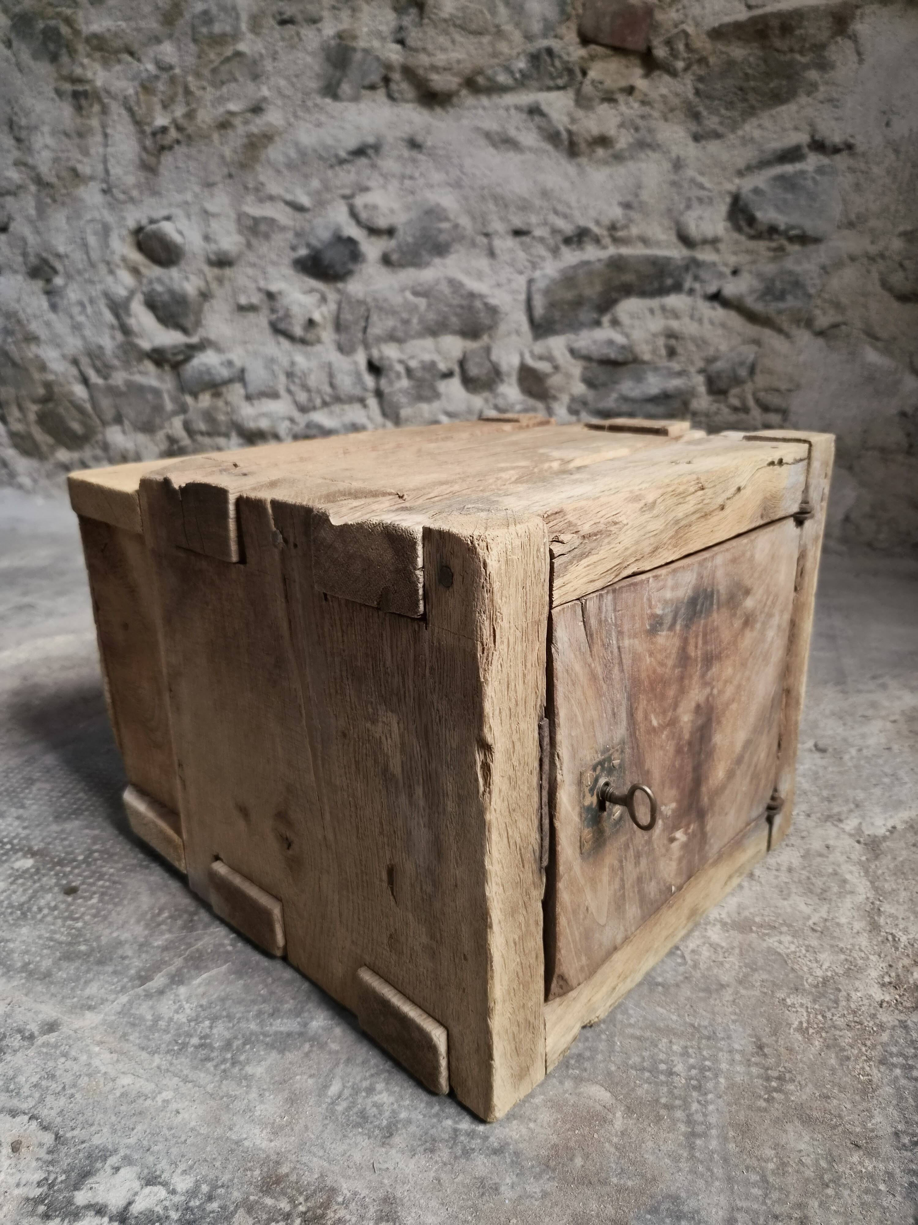 French antique oak safe, lockable rustic chest, circa 1750–1850.