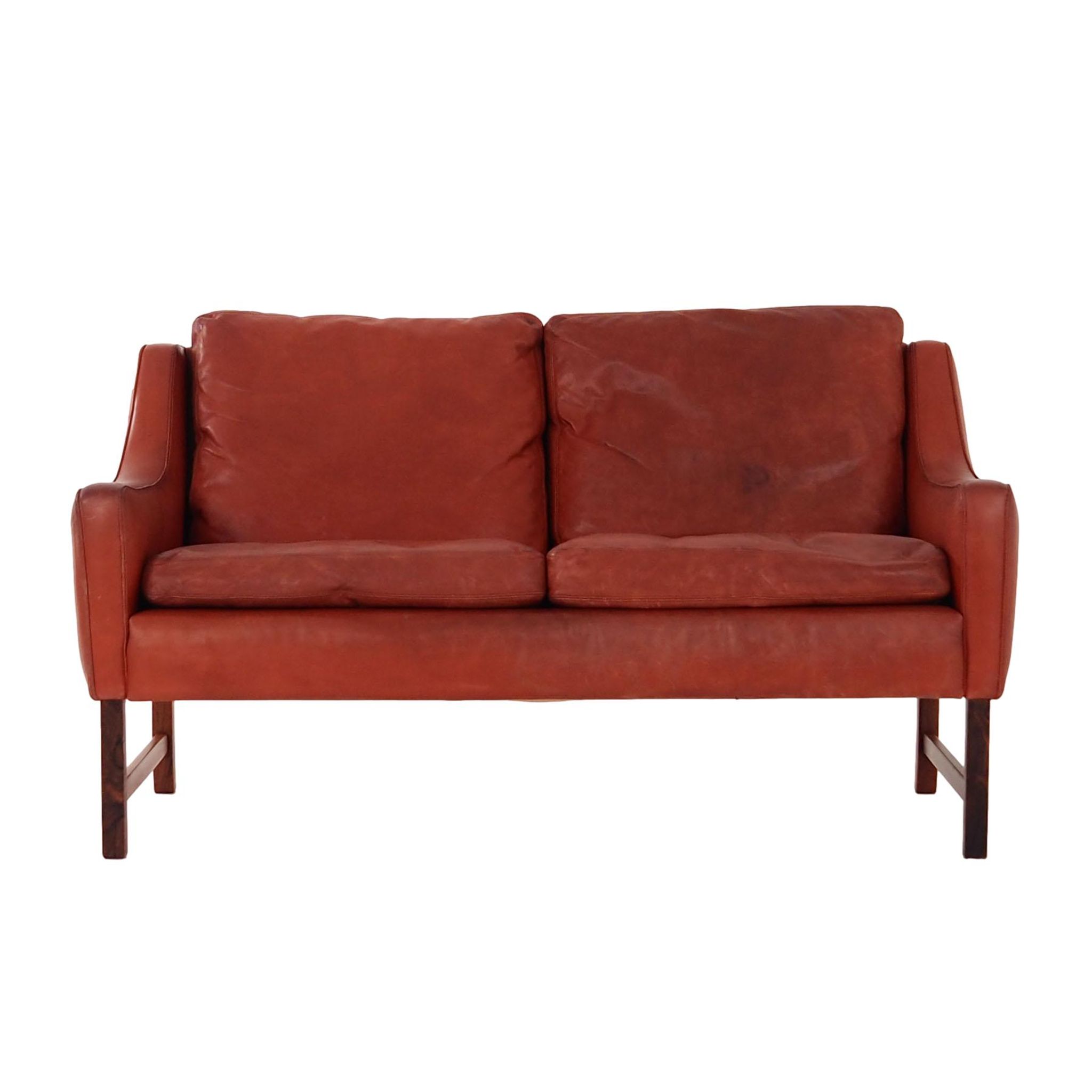 Red leather sofa, Scandinavian design, 1960s, designer: Fredrik Kayser, production: Vatne Møbler