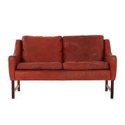 Red leather sofa, Scandinavian design, 1960s, designer: Fredrik Kayser, production: Vatne Møbler