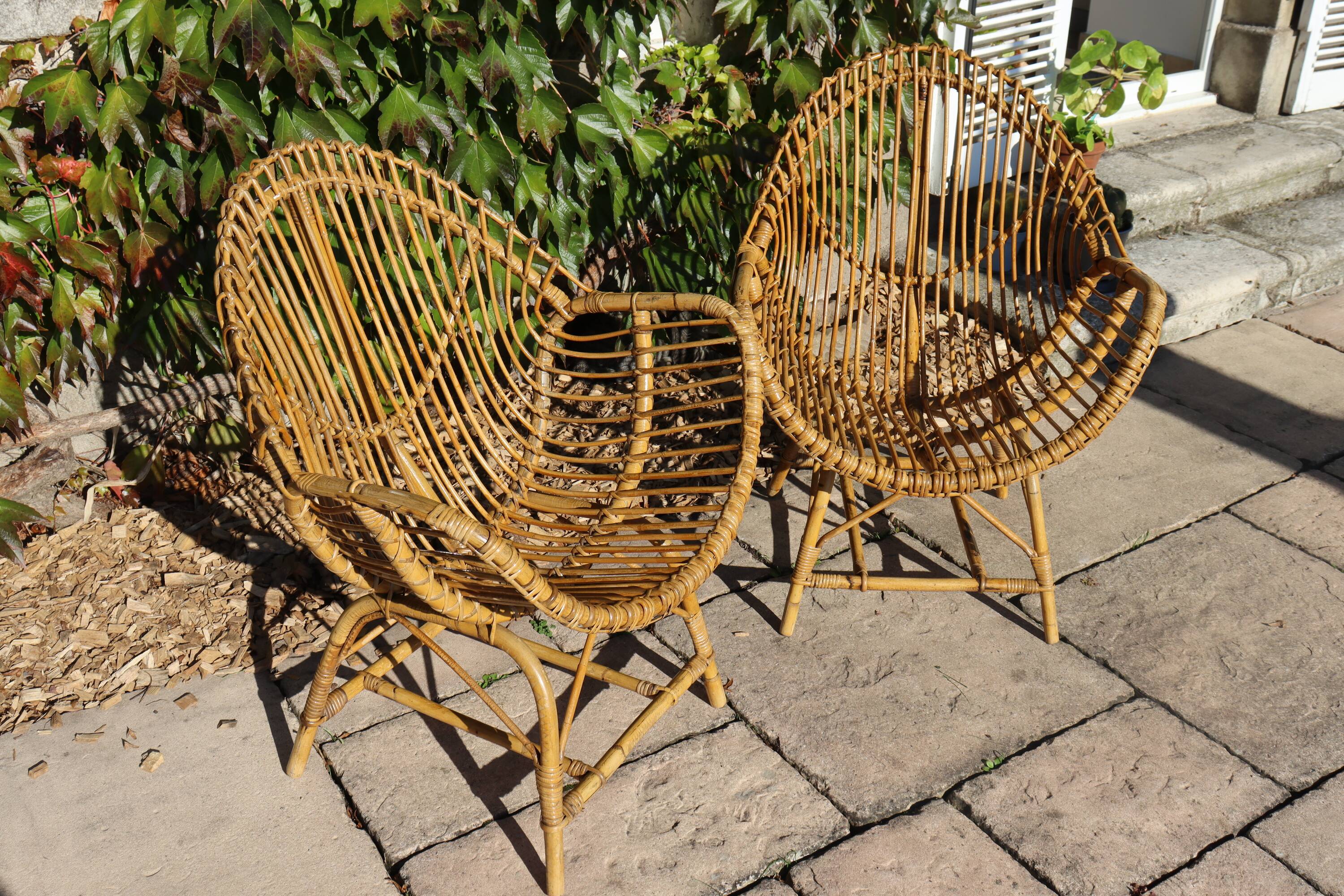 rattan and bamboo lounge set, Italy, 1960s, attributed to Franco Albini