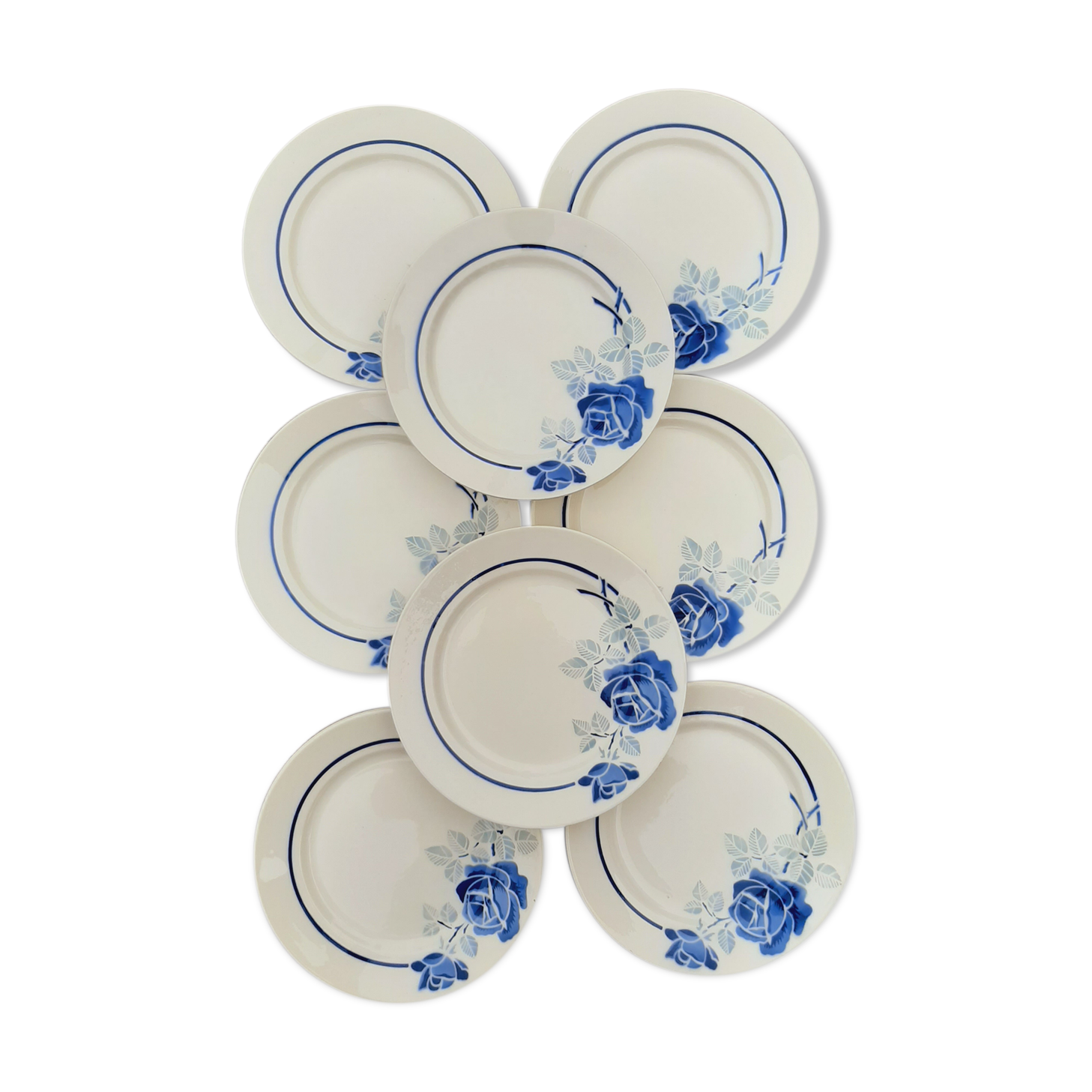8 blue flower plates Badonviller Rosane