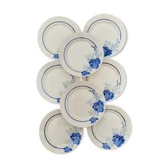 8 assiettes fleurs bleues Badonviller Rosane