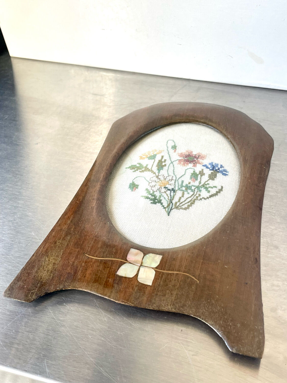 Art deco wooden picture frame with intarsia wood measurements 22.5 cm x 15 cm convex glass