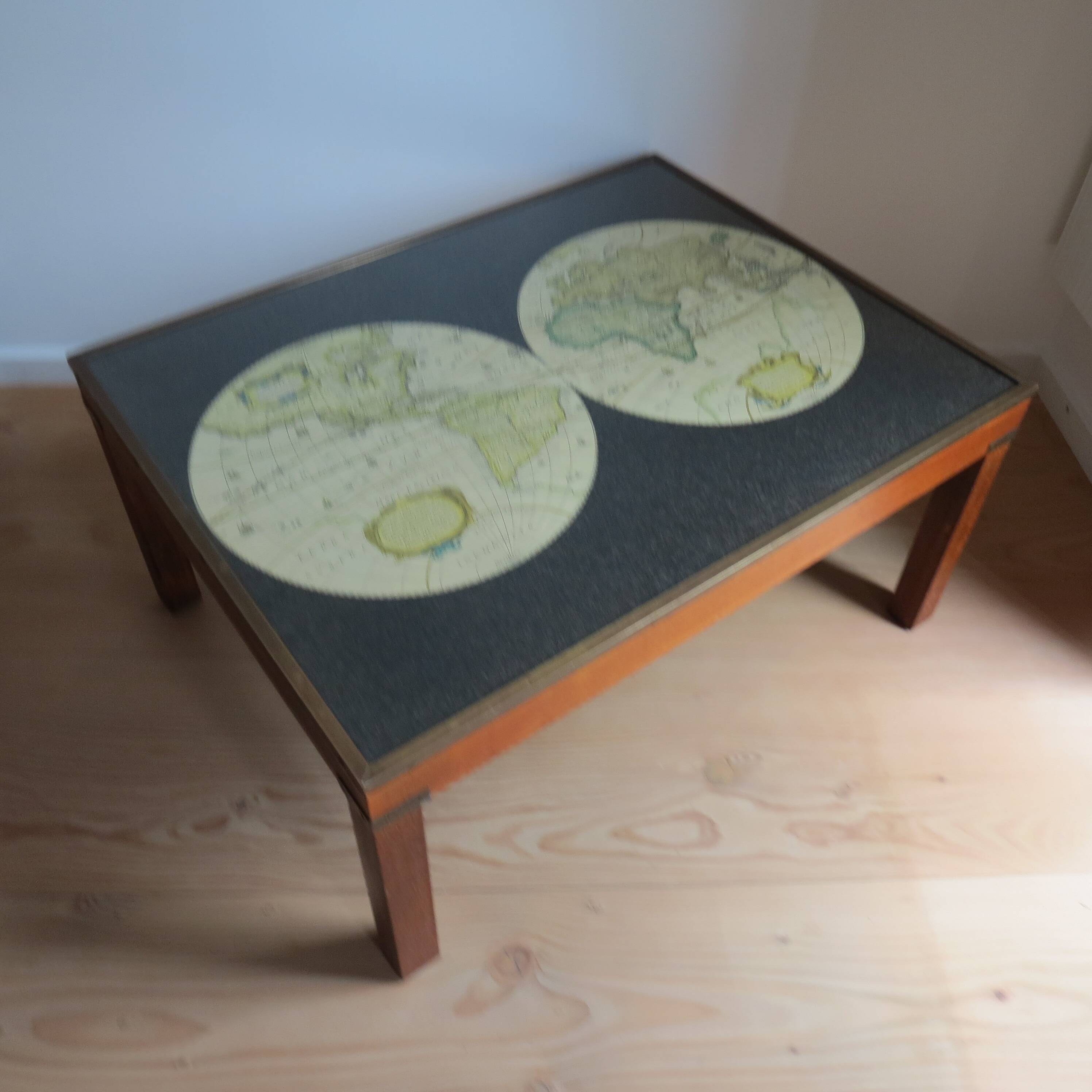 1970s Maison Jansen Campaign Style Coffee Table World Atlas Map