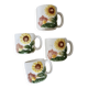 Ensemble 4 tasses / mugs vintage barbotine motif tournesol polychrome