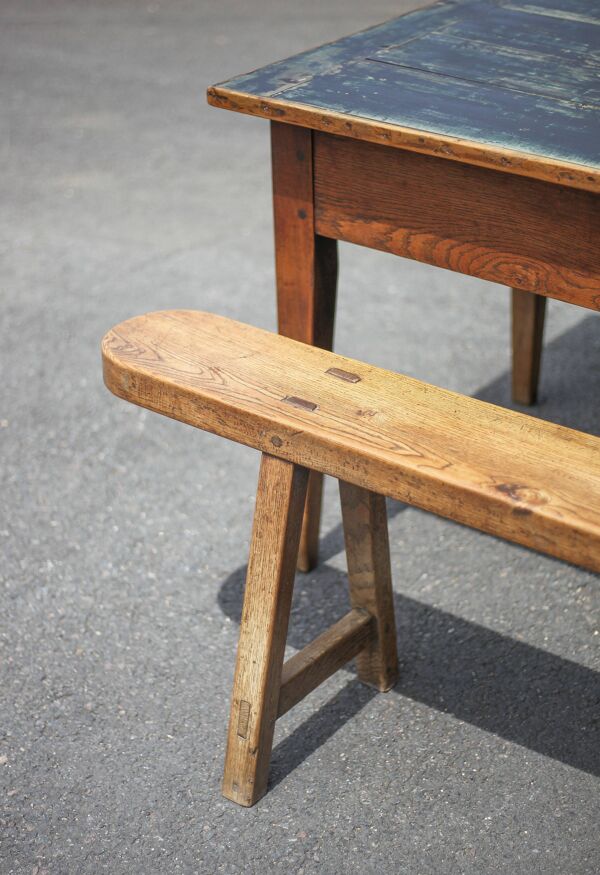 Table de ferme et ses 2 bancs, table de salon, table bois avec paire de bancs bois