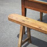 Farmhouse table and its 2 benches, living room table, wooden table with pair of wooden benches