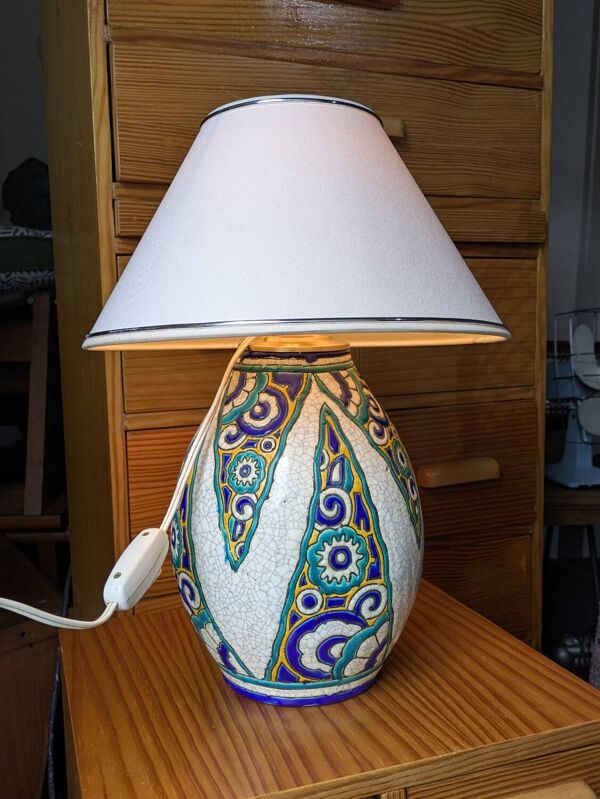 Pied de lampe, vase Art déco en céramique Charles Catteau, Boch La Louvière