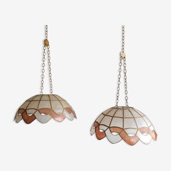 Pair of mother-of-pearl and brass lampshades