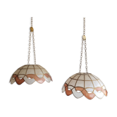 Pair of mother-of-pearl and brass lampshades