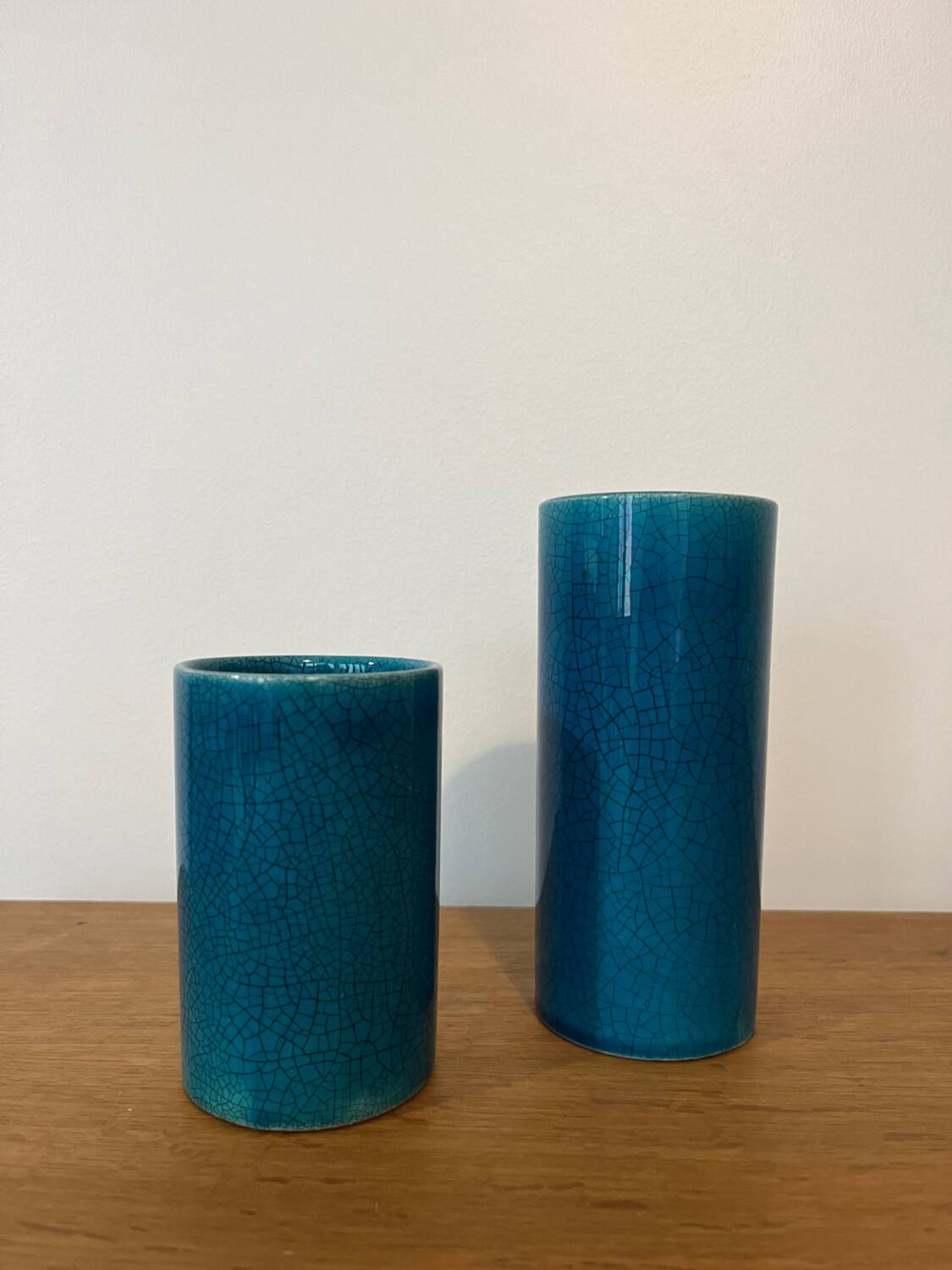 Paire de vases céramique turquoise style Lachenal