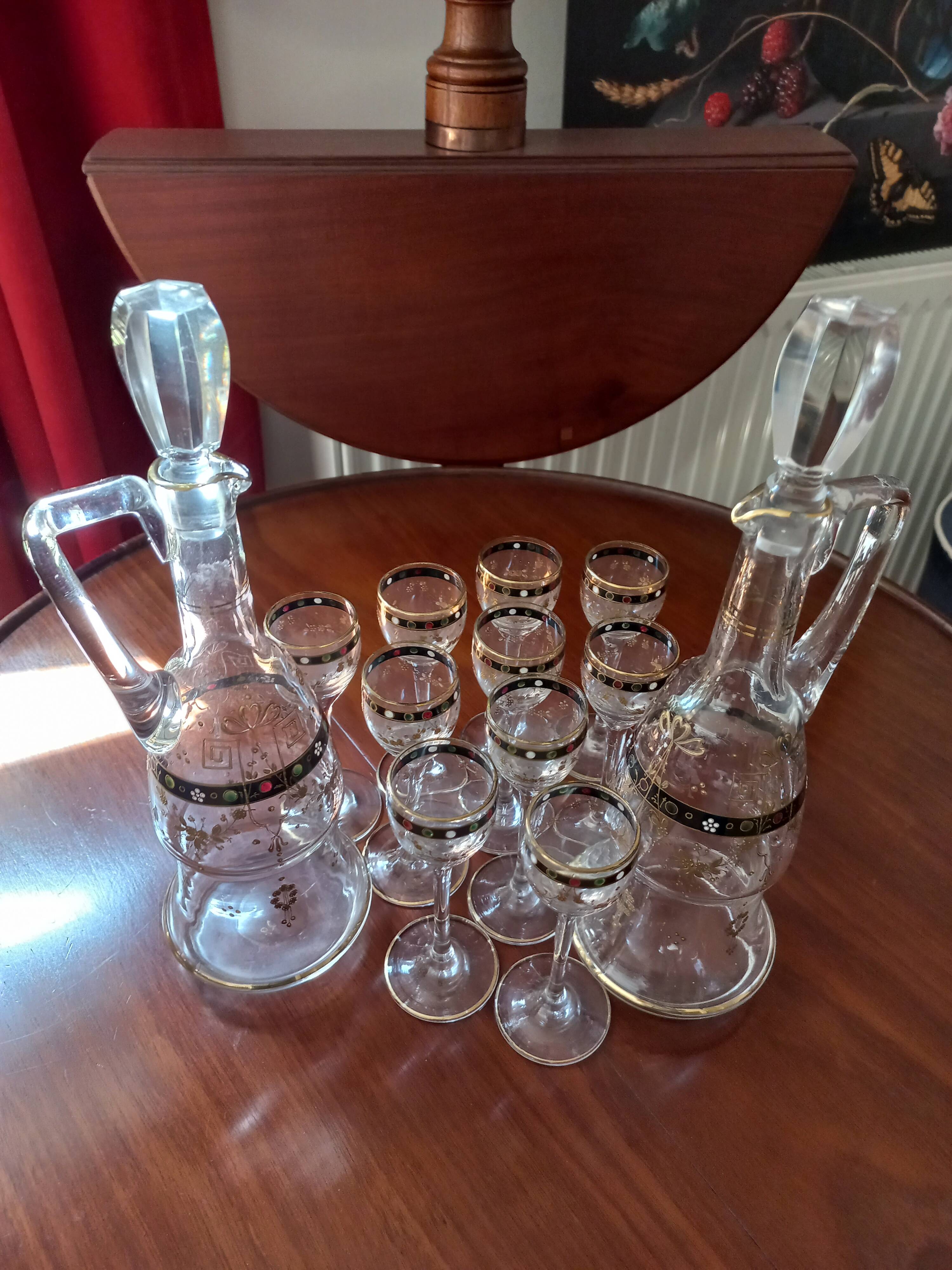 10-piece enameled crystal liqueur set