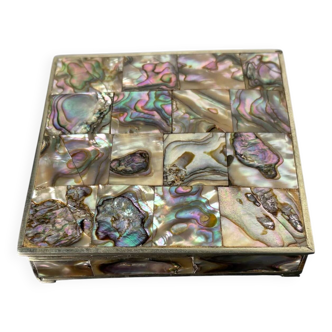 Abalone shell vanity box, alpaca & wood, Mexico, circa 1970s