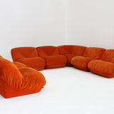 Airborne sectional sofa 'Patate' in orange corduroy, set of 7