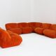 Canapé d'angle 'Patate' en velours côtelé orange, ensemble de 7 pièces