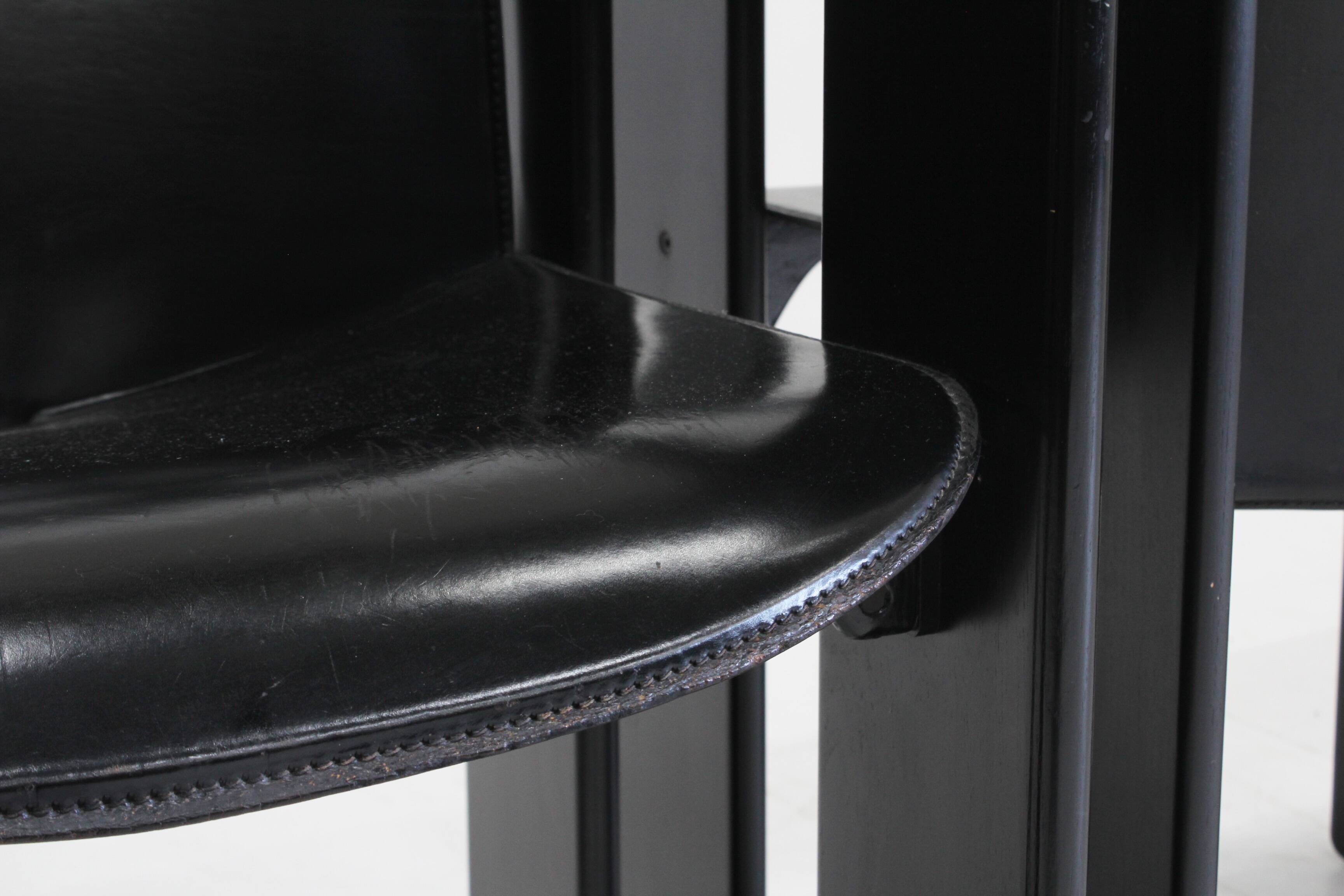 Chaises de salle à manger en cuir noir Dialogo par Afra et Tobia Scarpa pour B&B Italia