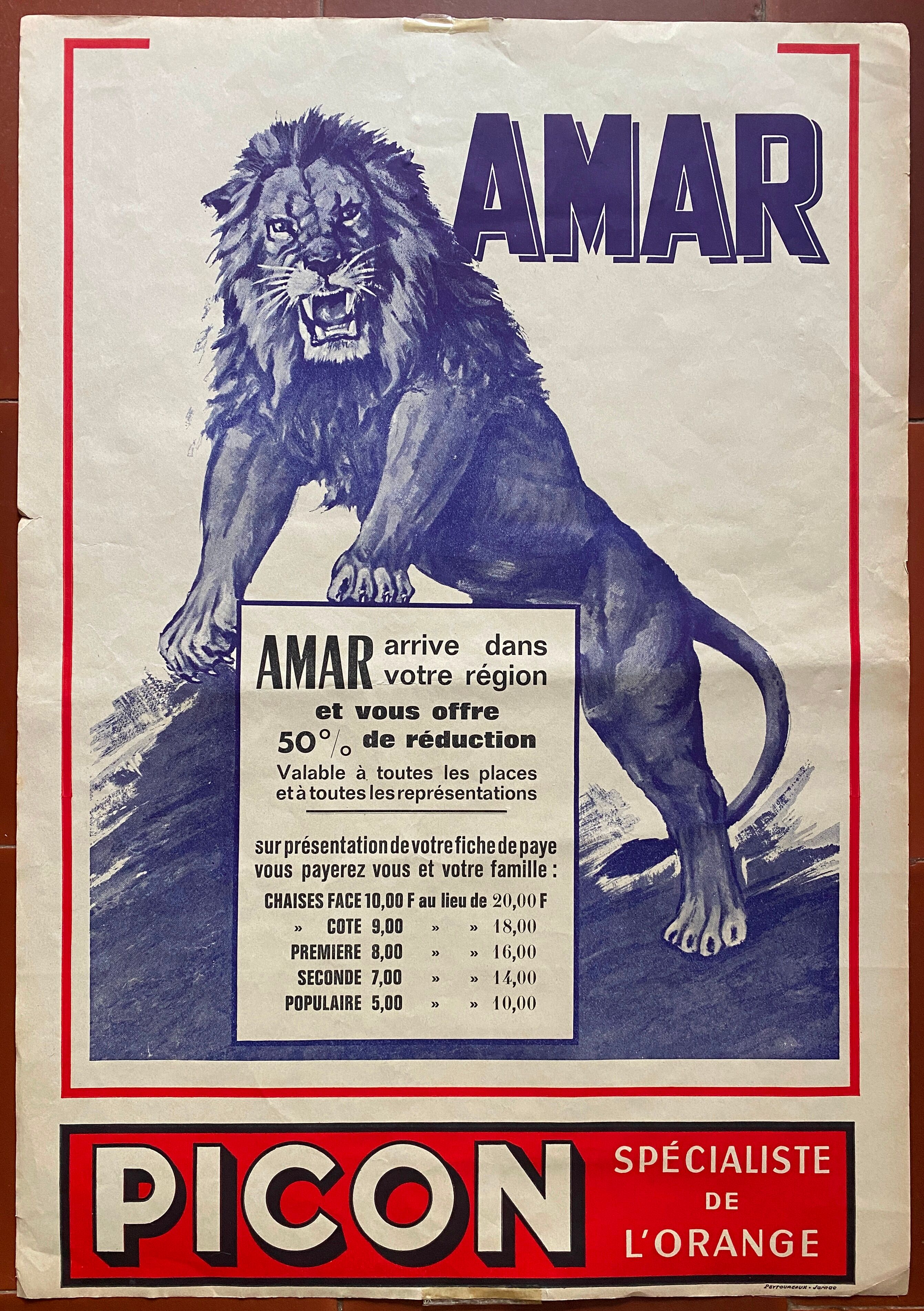 Original advertising poster "Cirque Amar" 40x57cm 50's