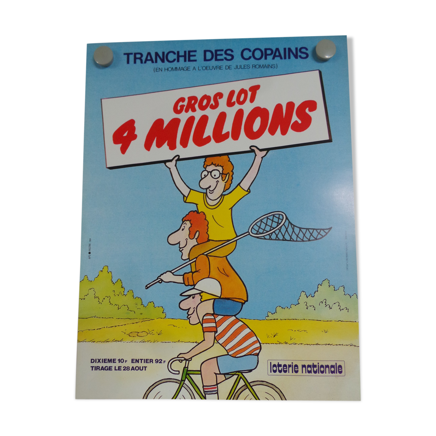Original National Lottery poster slices of friends tribute to Jules Romains 1985