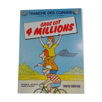 Affiche originale loterie nationale tranche des copains hommage a Jules Romains 1985