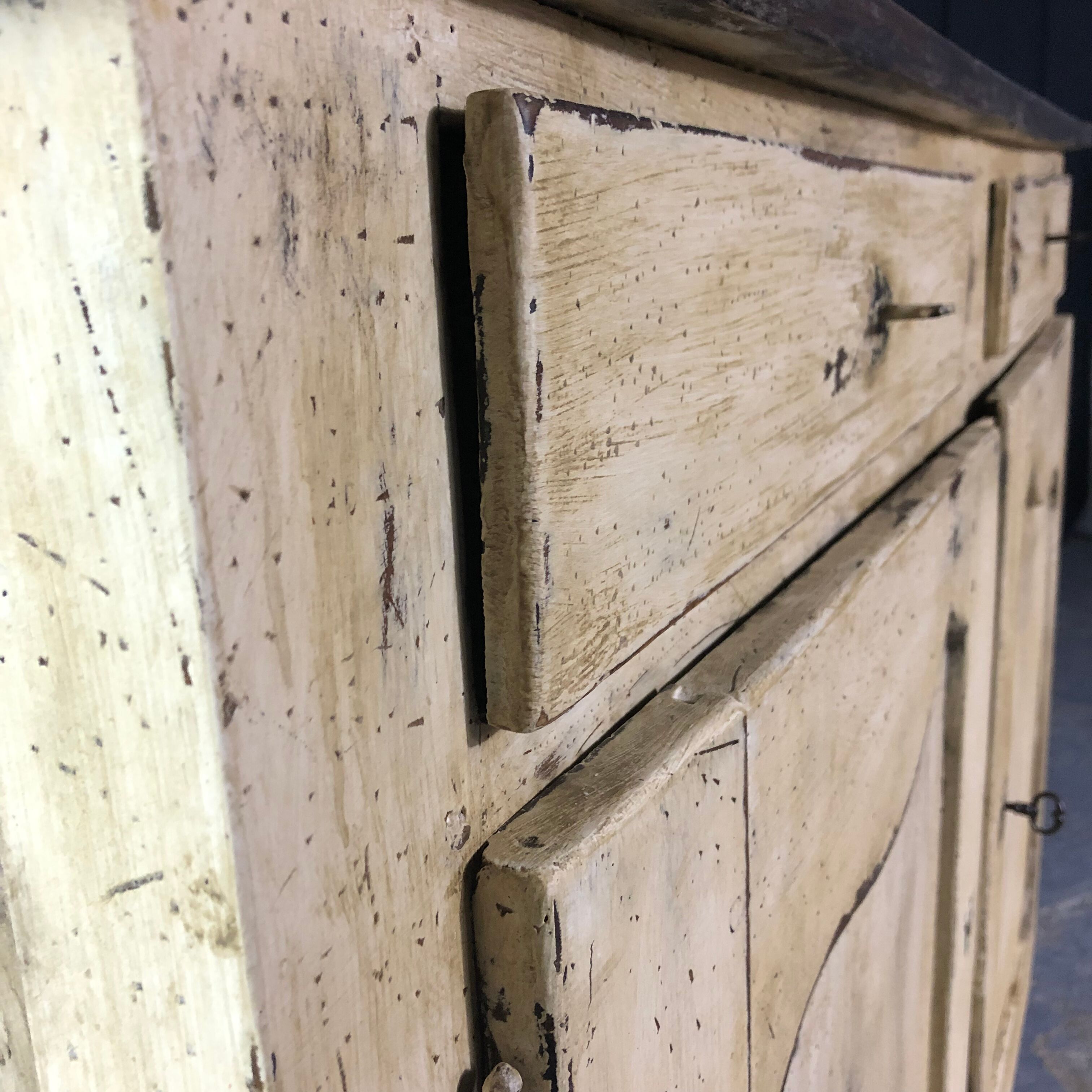 Old patinated painted wooden sideboard